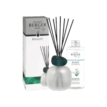 Perfuma y decora el entorno de tu hogar fácilmente con el mikado Bleu Séduction Mineral Givré Emeraude de Maison Berger