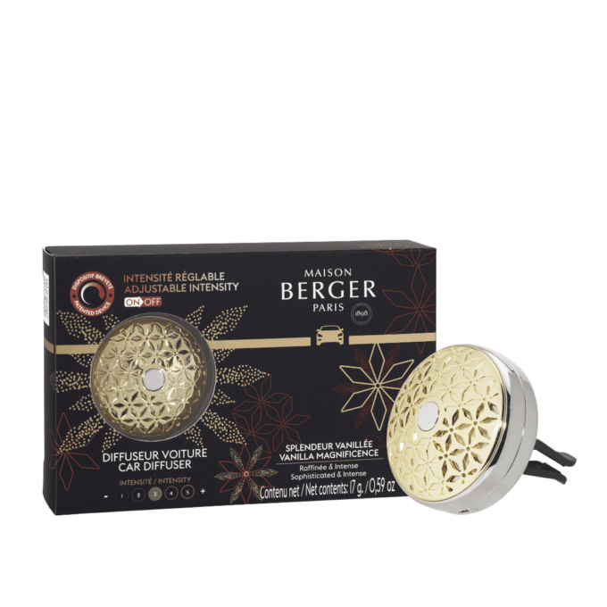 Protege tu coche de olores indeseados mientras lo perfumas con el difusor ambientador para coche Pomelis con aroma Splendeur Vanillée de Maison Berger