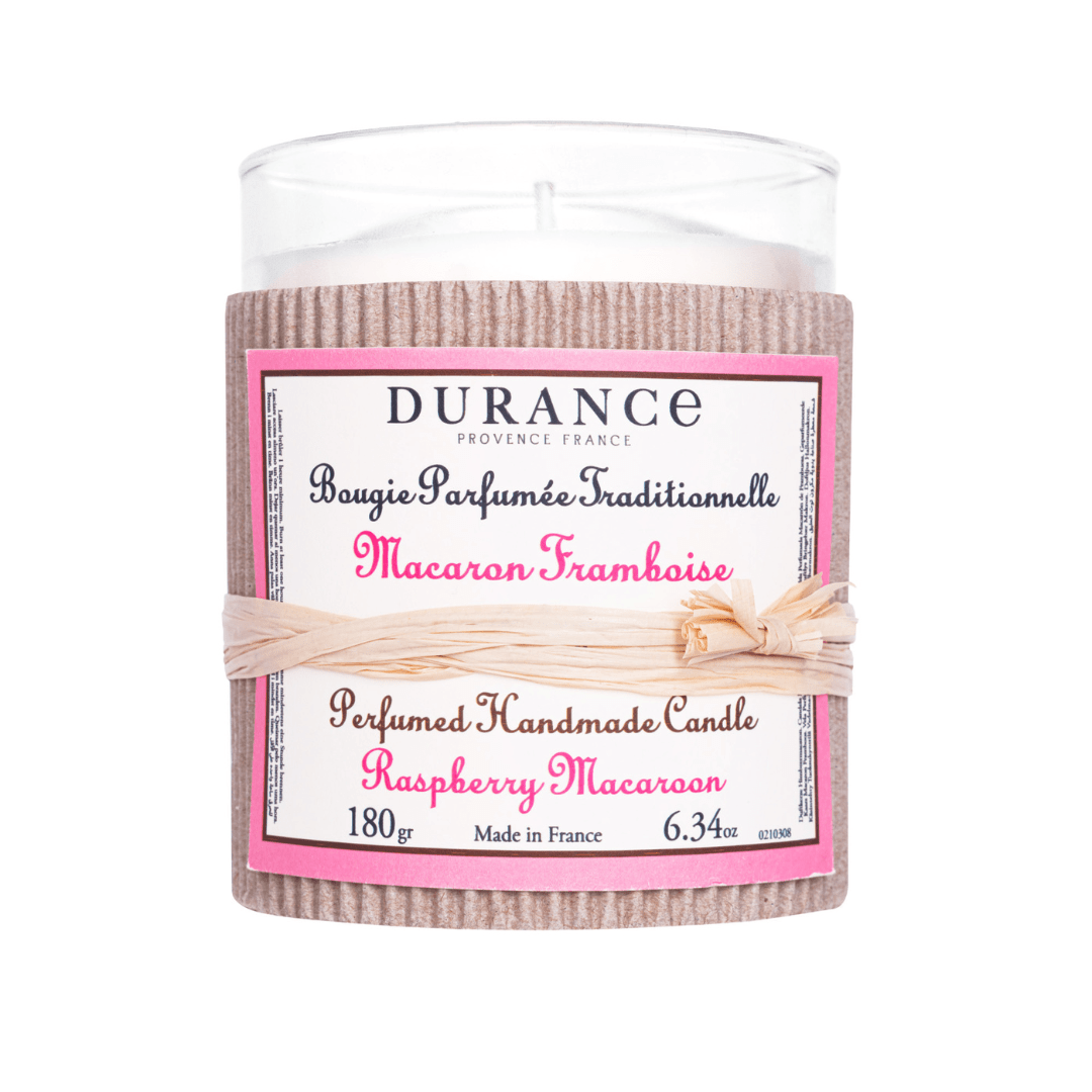 Perfuma tu hogar con la vela perfumada Macaron Frambuesa de 180 gr de Durance con ingredientes de alta calidad
